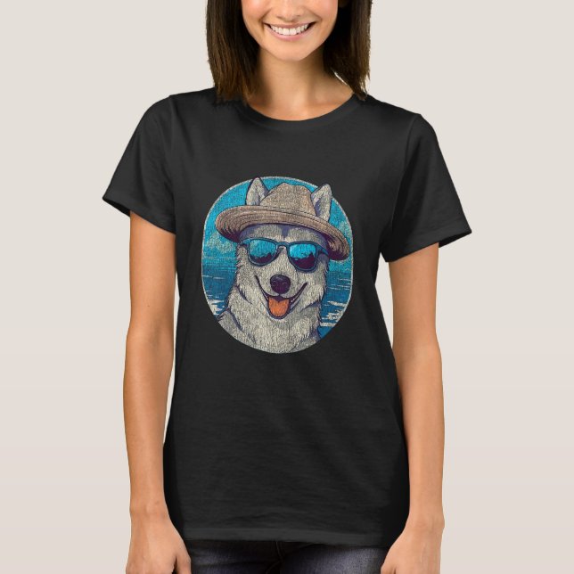 Slaktglasögon och hatt Siberian husky T Shirt (Framsida)