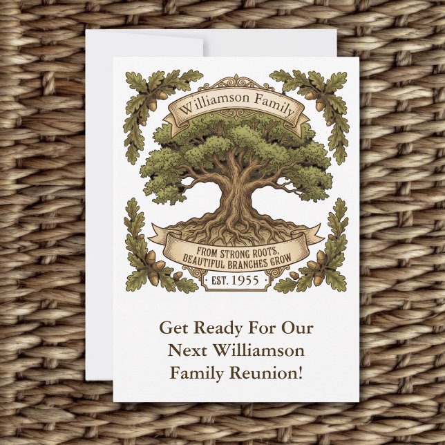 Släktträff Grill Picknick Familjeåterförening Inbjudningar (Family Reunion Invitation. Stylish and modern featuring a oak tree. Picnics, Barbecues and parties.)