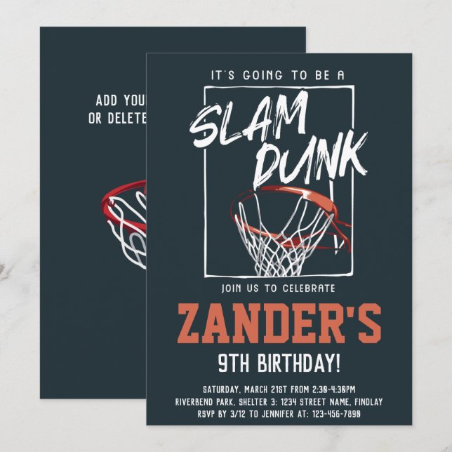 Slam dunk Basketball Födelsedagsfest, alla åldrar Inbjudningar (Fram/baksida)