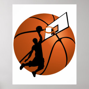 Slam dunk Basketball Player w/Ring på Boll Poster