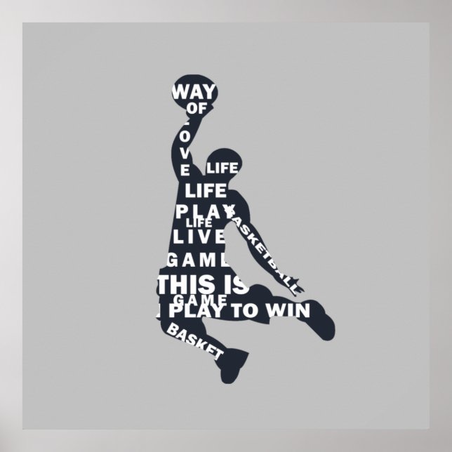 Slam dunk basketspelare med text i fullt poster (Framsidan)