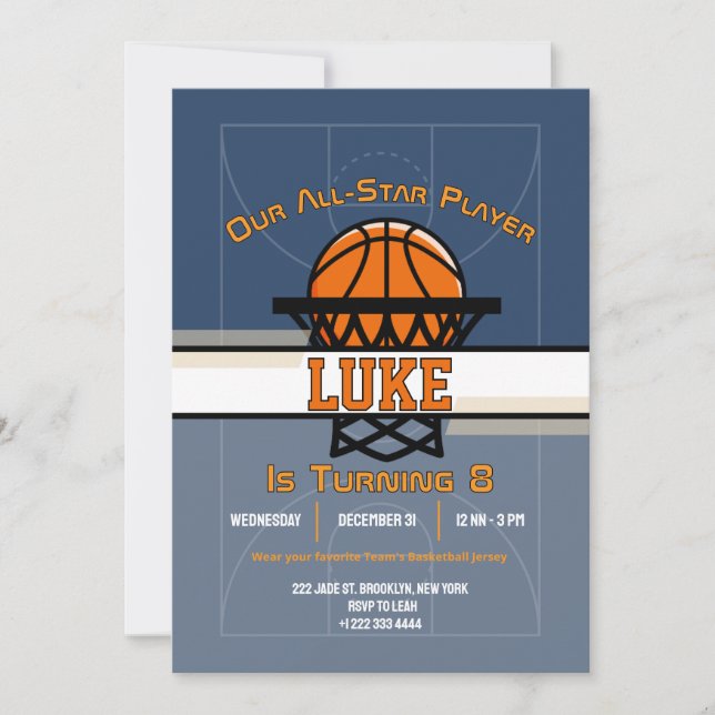 Slam Dunk Födelsedagsfest Inbjudan (Framsida)