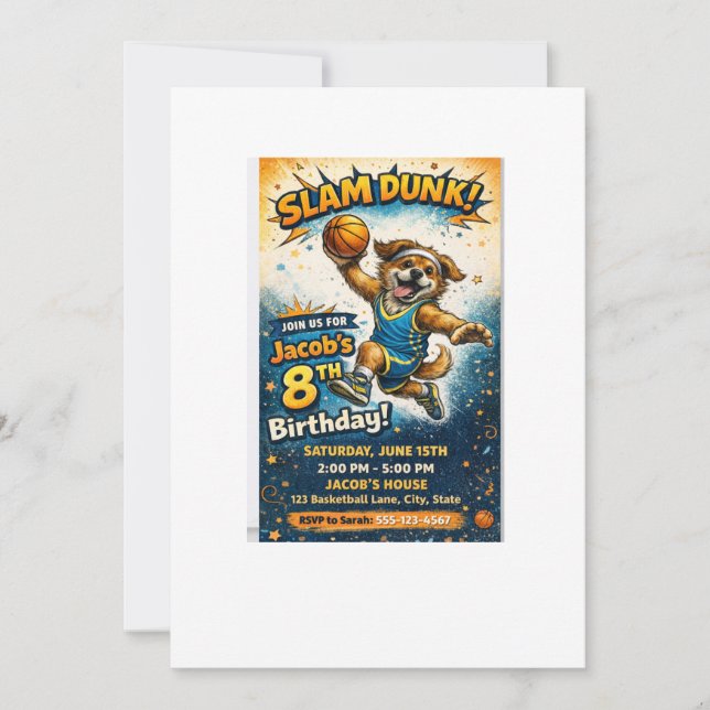 Slam Dunk Födelsedagsinbjudan – Kul basketboll ung Inbjudningar (Framsida)