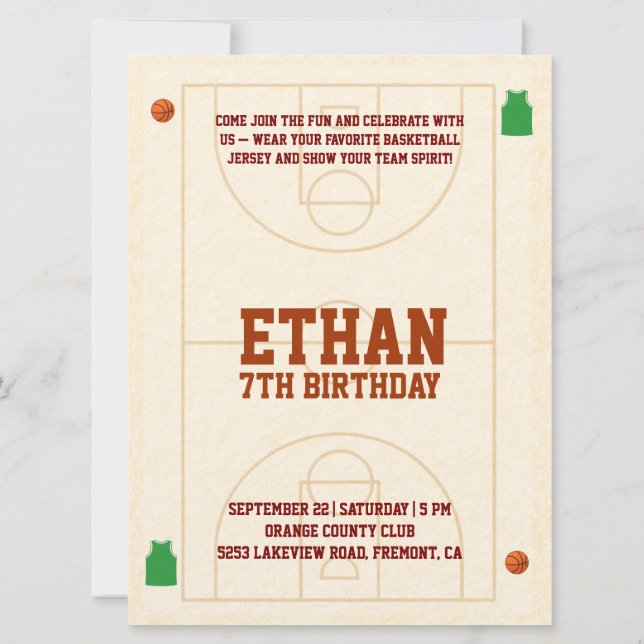 Slam Dunk Kids Basketball Birthday Invitation  (Baksida)
