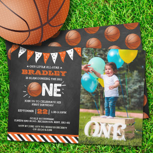 Slam Dunking Big One   Basketboll 1:a födelsedag Inbjudningar