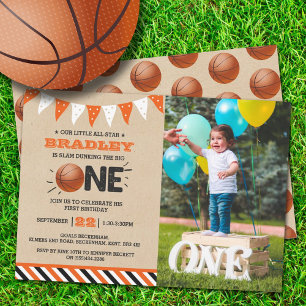 Slam Dunking Big One   Basketboll 1:a födelsedag Inbjudningar