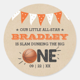 Slam Dunking Big One | Basketboll 1:a födelsedag Runt Klistermärke