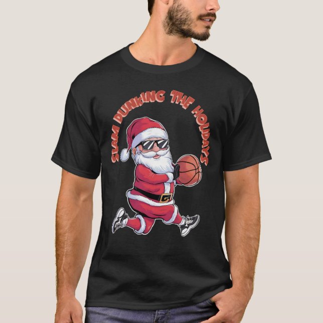 Slam Dunking Helgdagarna Basketball-jul T Shirt (Framsida)