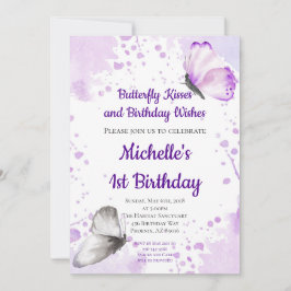 Slamfjärilsinbjudan, första födelsedagen, Lila Inbjudningar