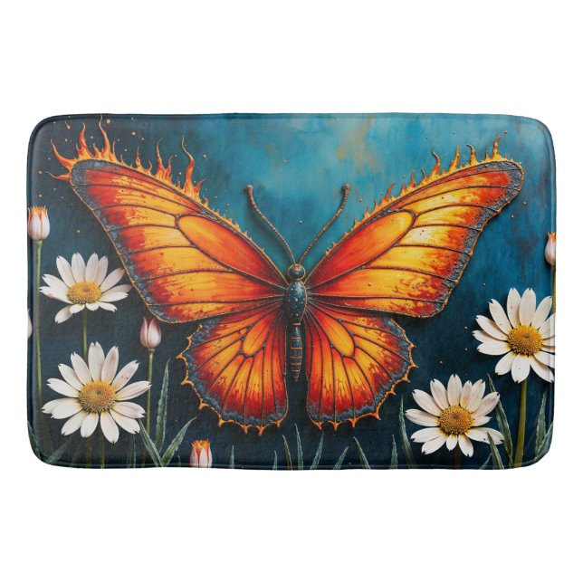 Slamflugan i flammor fantasi, vit kamomilekonst badrumsmatta (Framsidan)