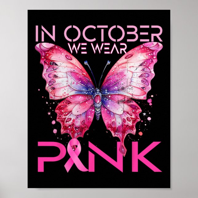 Slamflugan i oktober Bära Rosa Breast Cancer Aw Poster (Framsidan)