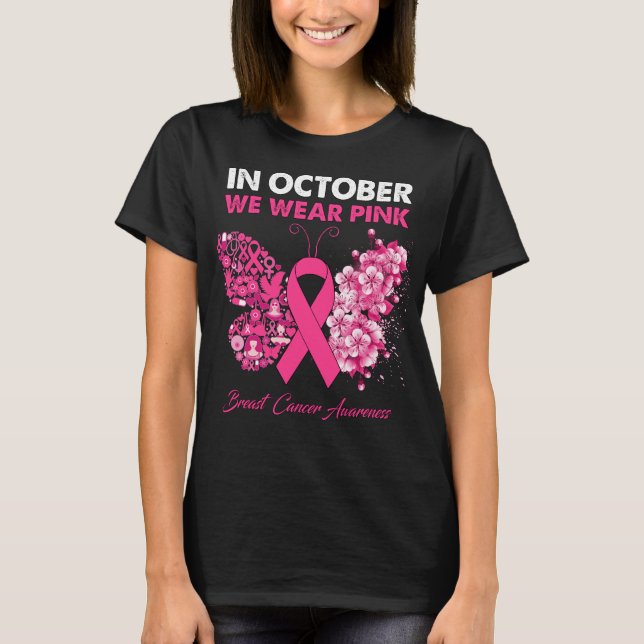 Slamflugan i oktober vi Bäror Rosa bröstcancer T Shirt (Framsida)