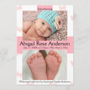 Slamflugan/Polka Dot Girl Rosa Birth Notice Meddelande
