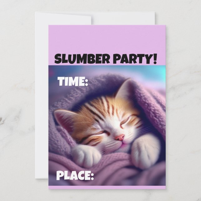 SLAMMA PARTY BIRTHDAY CUTE CAT-INVITATIONER INBJUDNINGAR (Framsida)