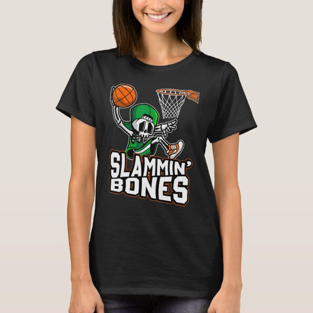 Slammin Bones Basketball Halloween Skeleton Dunkin T Shirt (Framsida)