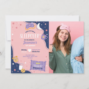 Slampartis födelsedag Sleepover Cute Girls Pink Inbjudningar