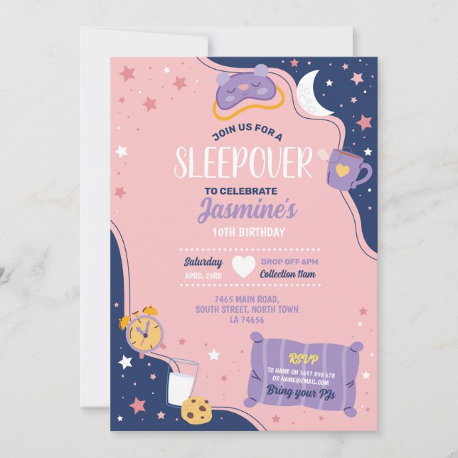 Slampartis födelsedag Sleepover Cute Girls Pink Inbjudningar (Framsida)