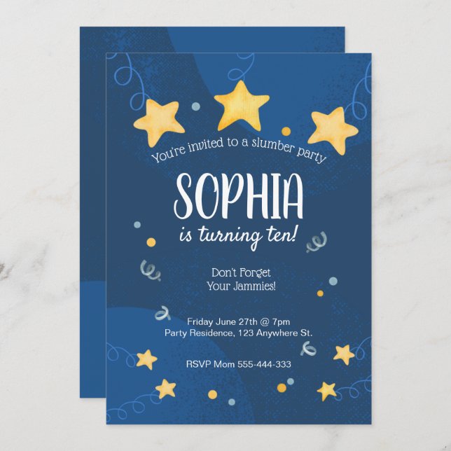 Slampartis inbjudan Sleepover Birthday (Fram/baksida)