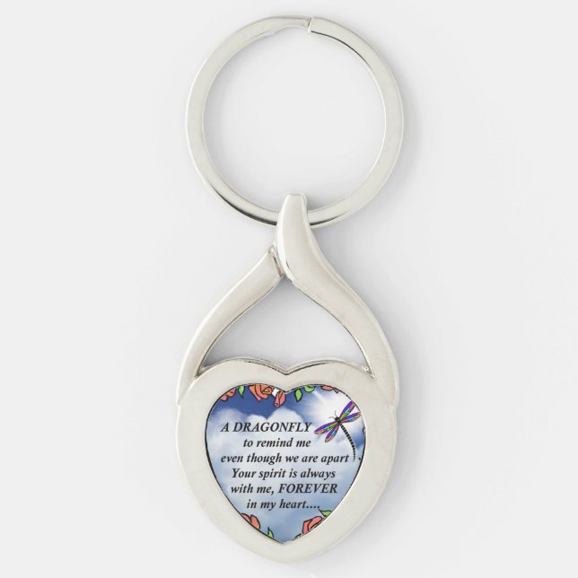 Slända från himmel twisted heart silverfärgad nyckelring (Framsidan)