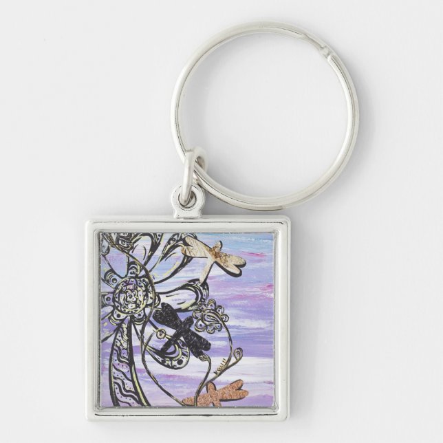 Sländahimmel Keychain Fyrkantig Silverfärgad Nyckelring (Framsidan)