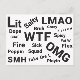 Slang ord och Tonåring Talk från 2019 Vykort