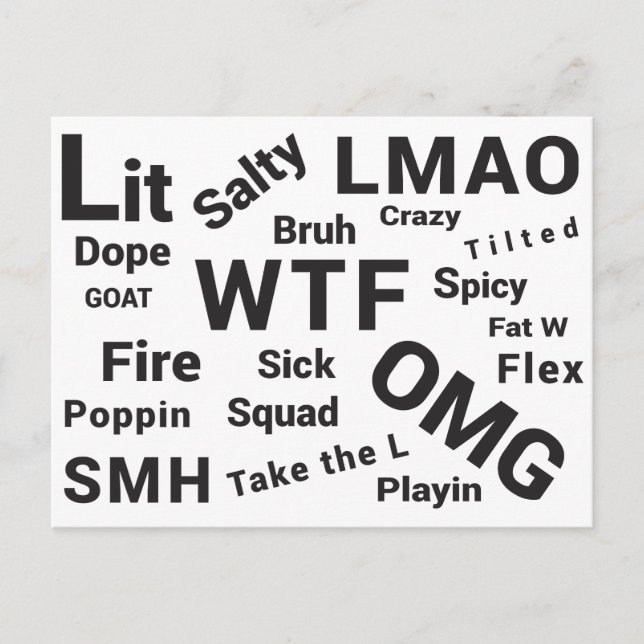 Slang ord och Tonåring Talk från 2019 Vykort (Framsida)