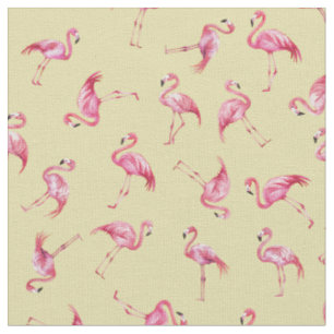 Slängda akvarellflamingos på ljust gult tyg