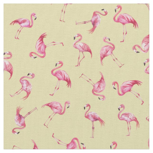 Slängda akvarellflamingos på ljust gult tyg (Närbild)