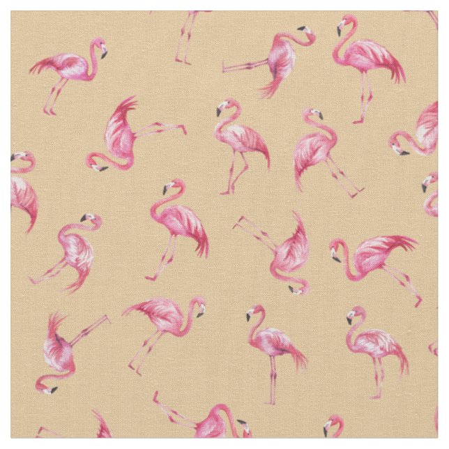 Slängda akvarellflamingos på ljust orange tyg (Närbild)
