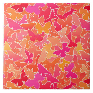 Slangfolie, Fuchsia Rosa & Coral Orange Kakelplatta