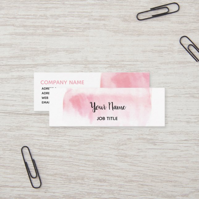 Slank visitkort för modern rodna rosa vattenfärg (Fram/Back In Situ)