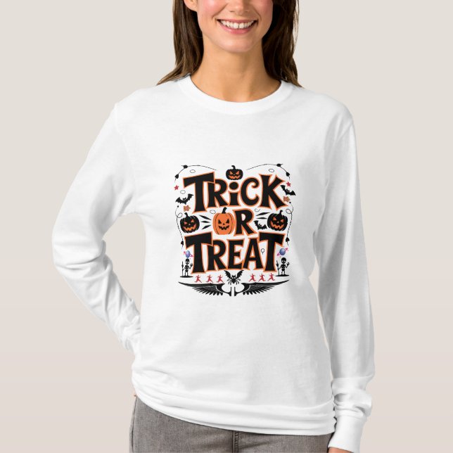 Släpp Halloween-Roligten med Bus eller godis Magic T Shirt (Framsida)