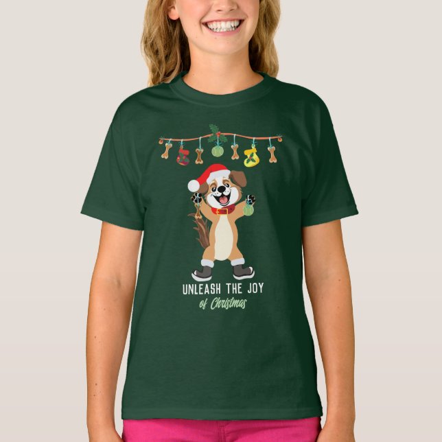 Släpp lös julens glädje hund t-shirt (Framsida)