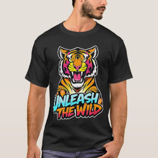 Släpp loss det vilda – Rödande Tiger Neonkonst T Shirt