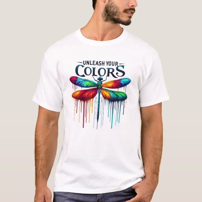 Släpp loss Färgen - Konstnärlig Dragonfly T Shirt (Framsida)