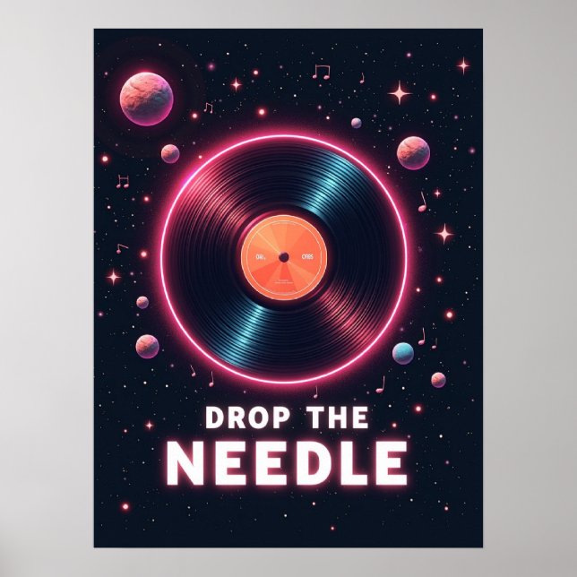 Släpp nålen – Retro vinyl i rymden Poster (Framsidan)