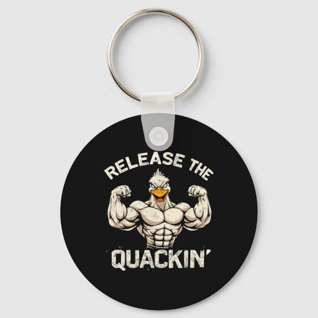 Släpp Quackin'muckle Anka BodyBuilder Joke Nyckelring (Framsida)