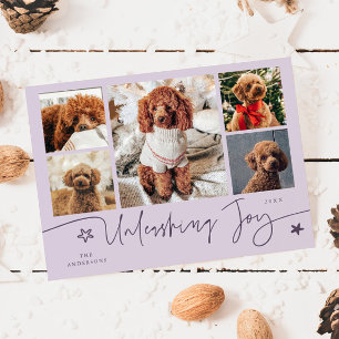 Släppa lös glädje Lila hund Flerfotos Julkort
