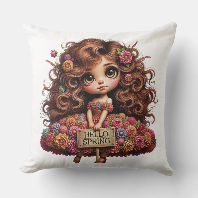 SLÄPPGG MED LÅNGA HAIR- OCH BLOMMIGT-DRESS KUDDE (Framsida)