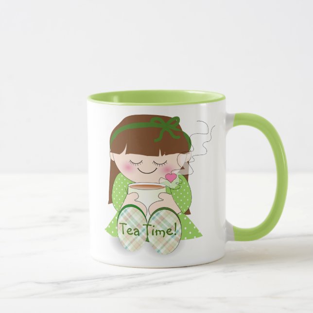 Slappna av! Cute Kawaii Girl Relaxing with Tea/Cof Mugg (Höger)