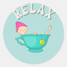 Slappna av Flickan i Kopp i Tea Meditation Time Runt Klistermärke