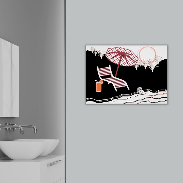 Slappna av i en persikostol och en sockel vid soln poster (Relax In A Beach Chair & Cocktail At Sunset Poster, Bathroom)