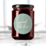 Slappna av i skriptuppslaget vid Kärlek Anpassning Runt Klistermärke<br><div class="desc">Bröllop-dekal med ord "Spread the Kärlek" i ett mjukt kursivt skript i vitt mot en redigerbar bakgrund färg (klicka på anpassa för att få åtkomst). Anpassa den genom att ersätta platshållartexten. Om du vill ha fler alternativ, t.ex. att ändra teckensnitt och det är storlekt / färg, expanderar du / kontraktkurvan...</div>