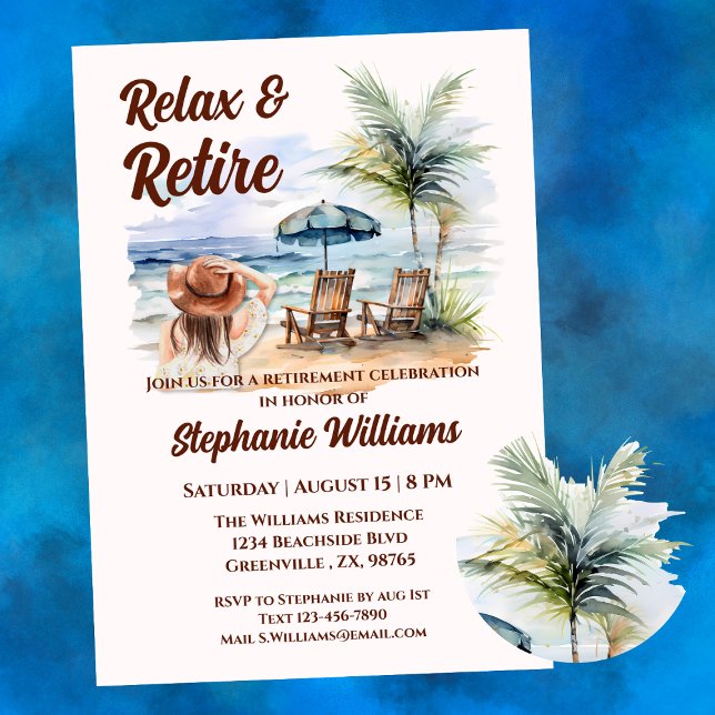 Slappna av och Retire Tropical Beach Womens Pensio Inbjudningar (Skapare uppladdad)