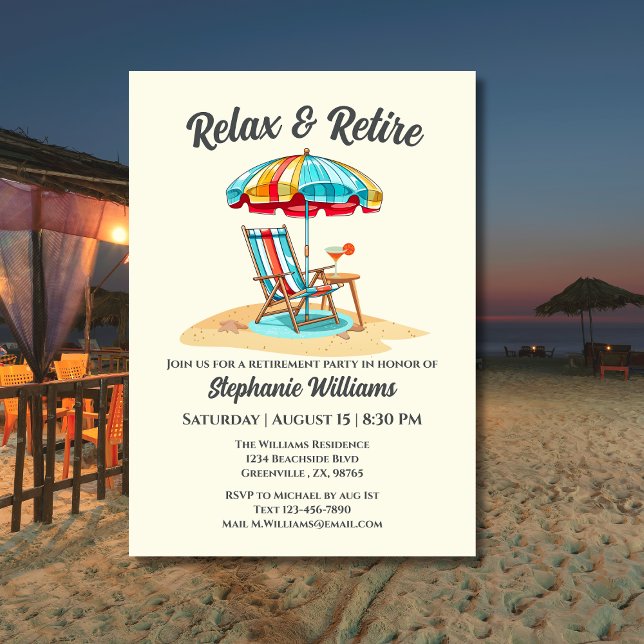 Slappna av och Retire Tropical Cocktail Beach Inbjudningar (Skapare uppladdad)