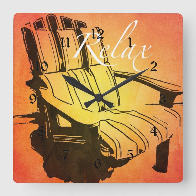 Slappna av Red Orange Adirondack-stolen Sommarbuss Fyrkantig Klocka (Framsida)