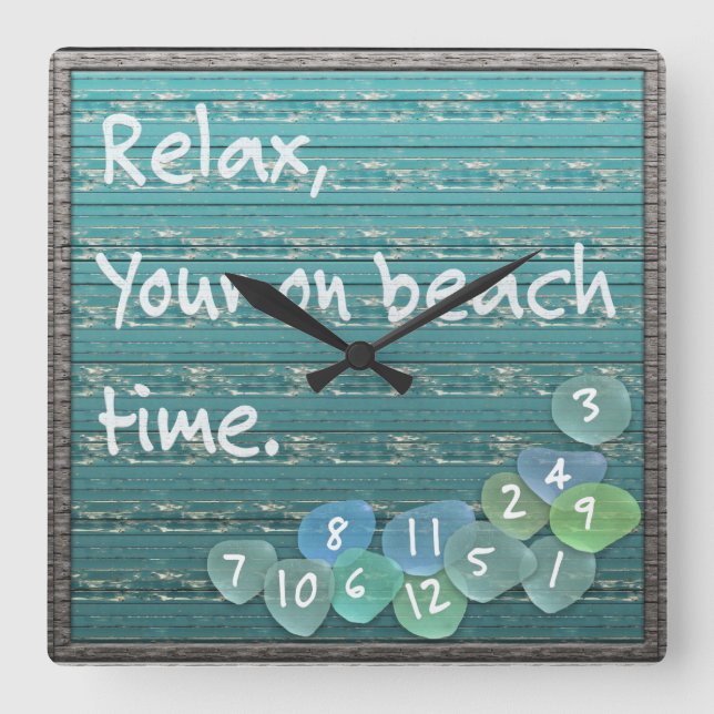 Slappna av, Sea Glass Beach Driftwood Ocean Fyrkantig Klocka (Framsida)