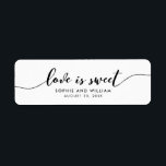 Slappna av Skriptet Kärlek är Sweet Wedding Favor- Returadress Etikett<br><div class="desc">Den här snyggtens bröllopsmärkning visar ord "kärlek är sött" i svart manus underbar för märkning av dina söta ätliga bröllopsgåvor. Det är enkelt att anpassa sig. Byt bara ut platshållartexten om du vill lägga till egen information. Om du vill ha fler alternativ, t.ex. att ändra teckensnitt, storlek text eller mellanrummet...</div>