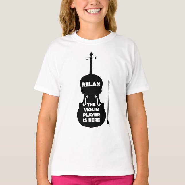 Slappna av Violin Player är här T Shirt (Framsida)