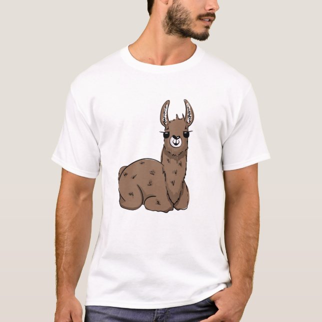 Släppt Tecknad Llama - Mysigt djur T Shirt (Framsida)